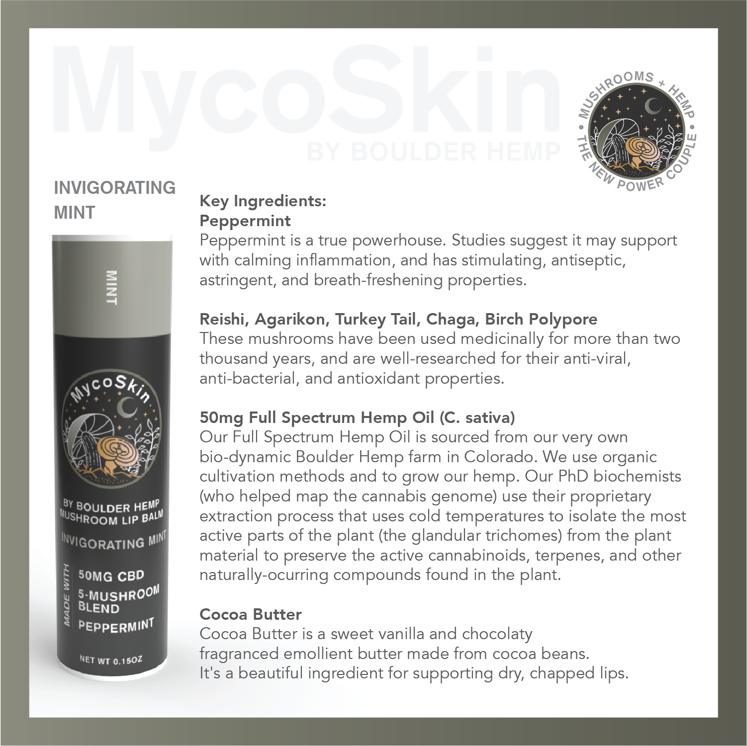 Invigorating Peppermint 50mg CBD + Mushroom Lip Balm-1