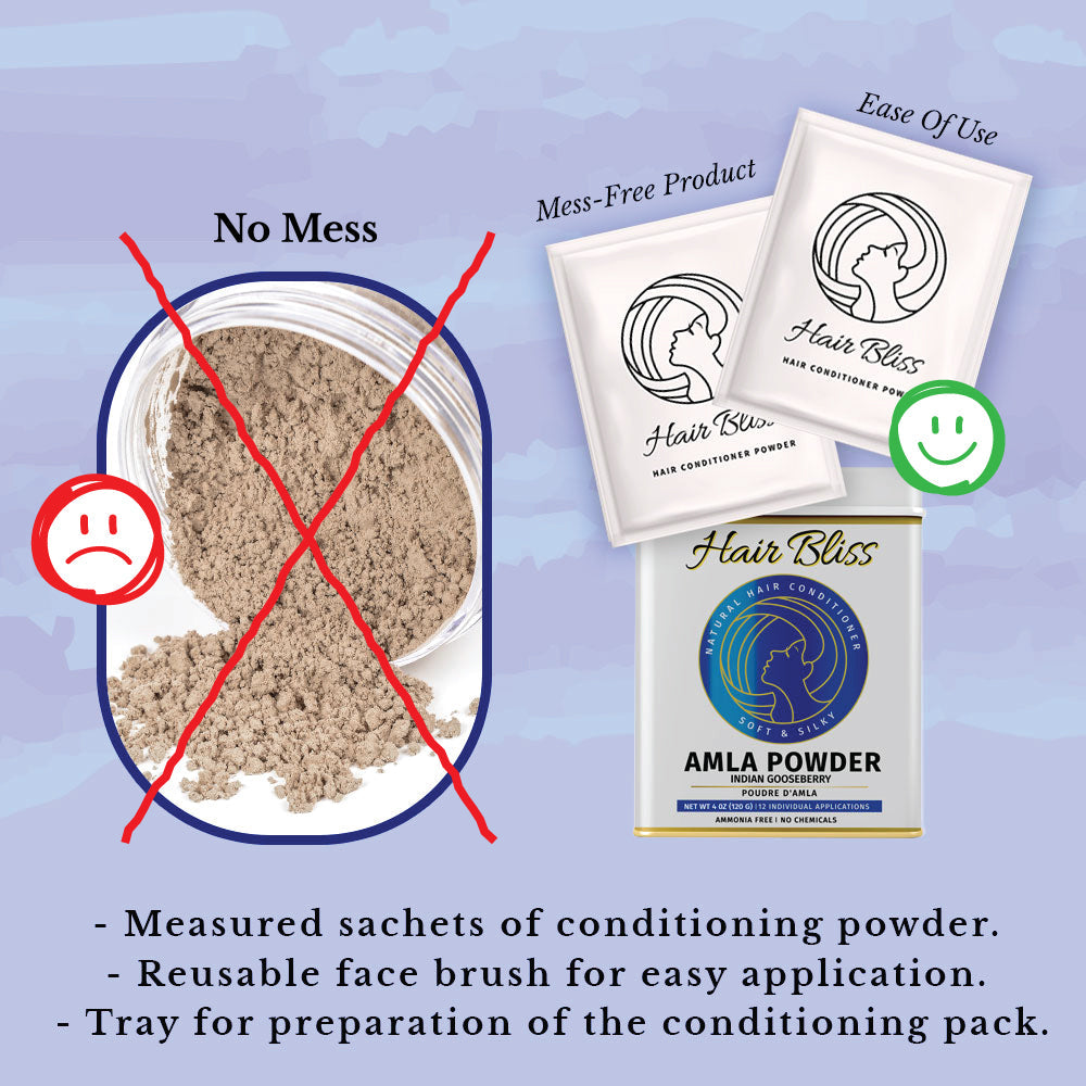 Hair Bliss- Natural Amla Gooseberry Herbal Hair & Skin Conditioning Powder- 12 Individual Sachets (10 gm each)- Reusable Brush & Tray Included-4