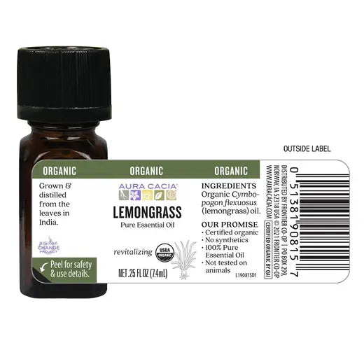 Organic Lemongrass Essential Oil 0.25 fl. oz.
