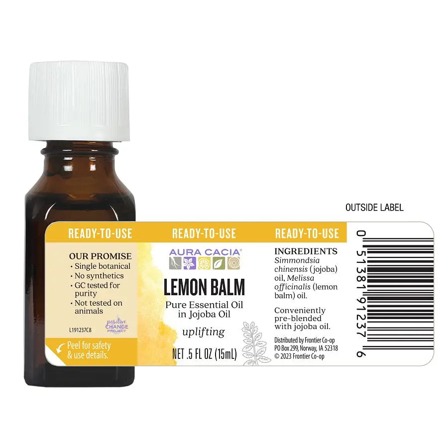 Aura Cacia Lemon Balm (in jojoba oil) 0.5 fl. oz.