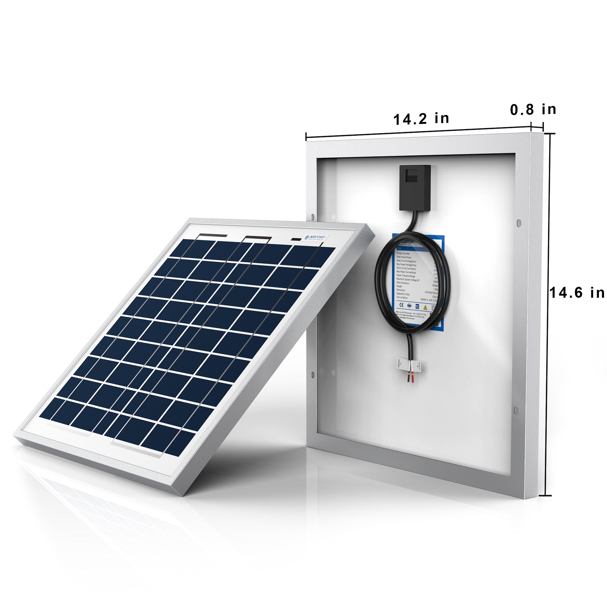 ACOPower 15W Poly Solar Panel for 12 Volt Battery Charging-2