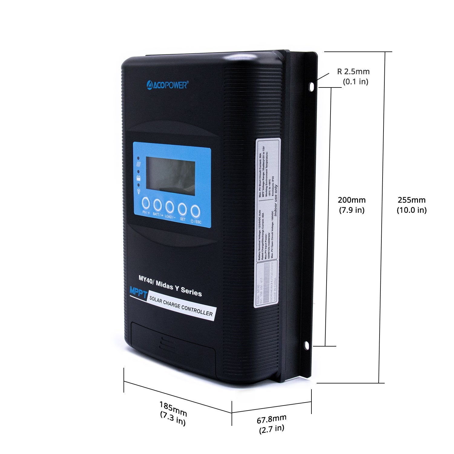 ACOPOWER Midas 40A MPPT Negative Ground Solar Panel Charge Controller LCD Display-2