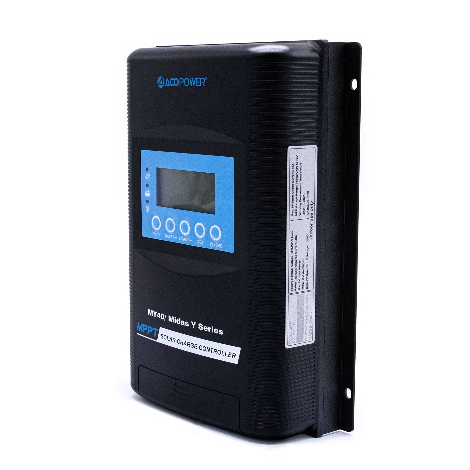 ACOPOWER Midas 40A MPPT Negative Ground Solar Panel Charge Controller LCD Display-1
