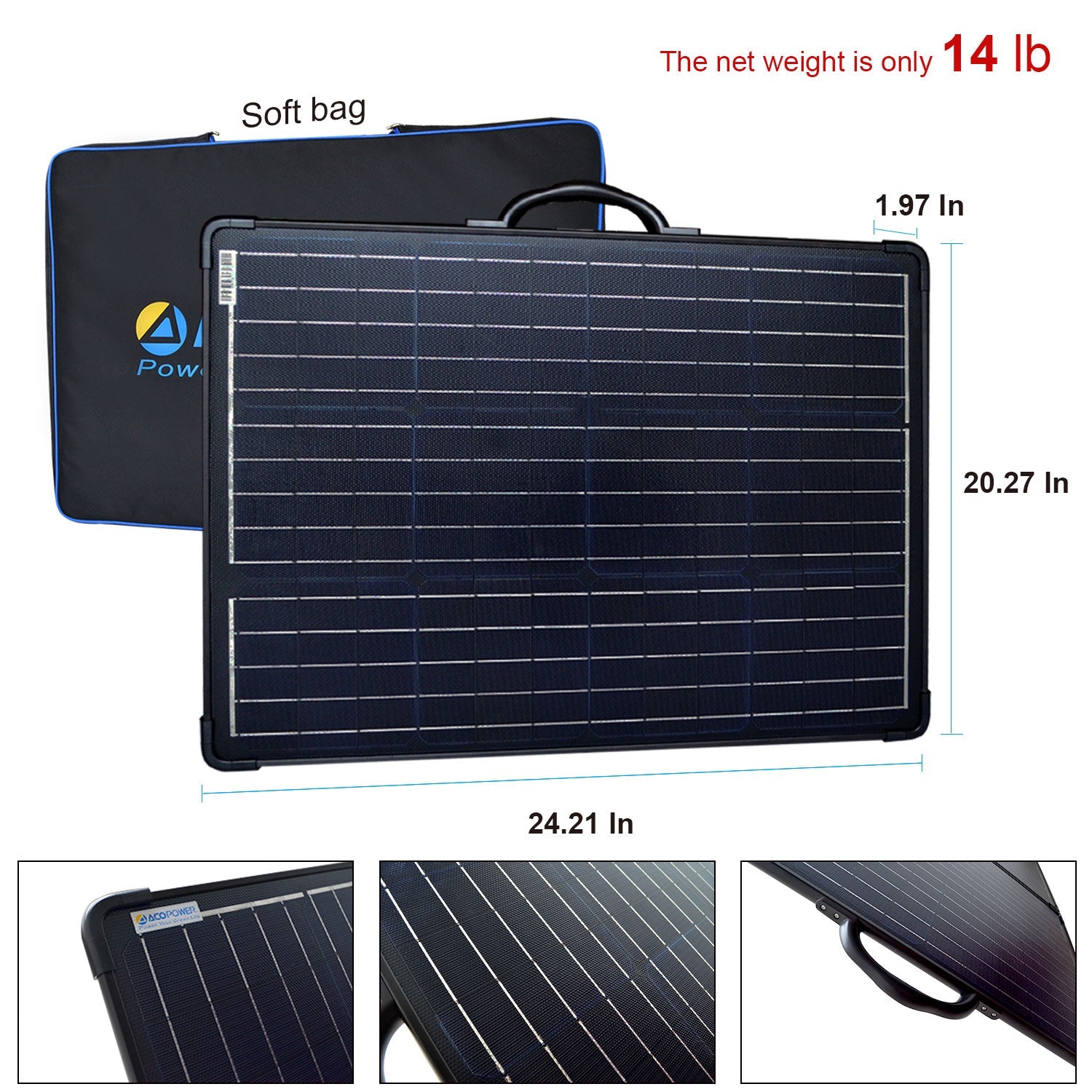 ACOPower Plk 120W Portable Solar Panel Kit, Lightweight Briefcase with 20A Charge Controller-1