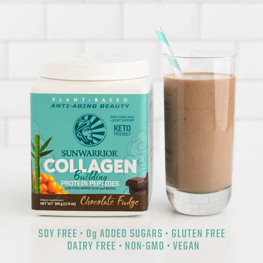 Sunwarrior Collagen Building Protein Peptides Chocolate Fudge 17.6 oz