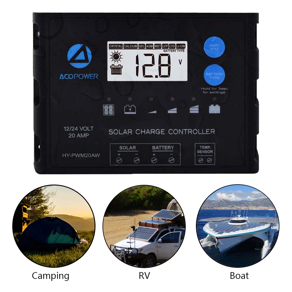 ACOPOWER 20A ProteusX Waterproof PWM Solar Charge Controller Compatible With 8 Battery Types-5