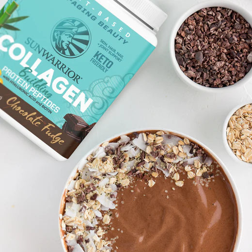 Sunwarrior Collagen Building Protein Peptides Chocolate Fudge 17.6 oz