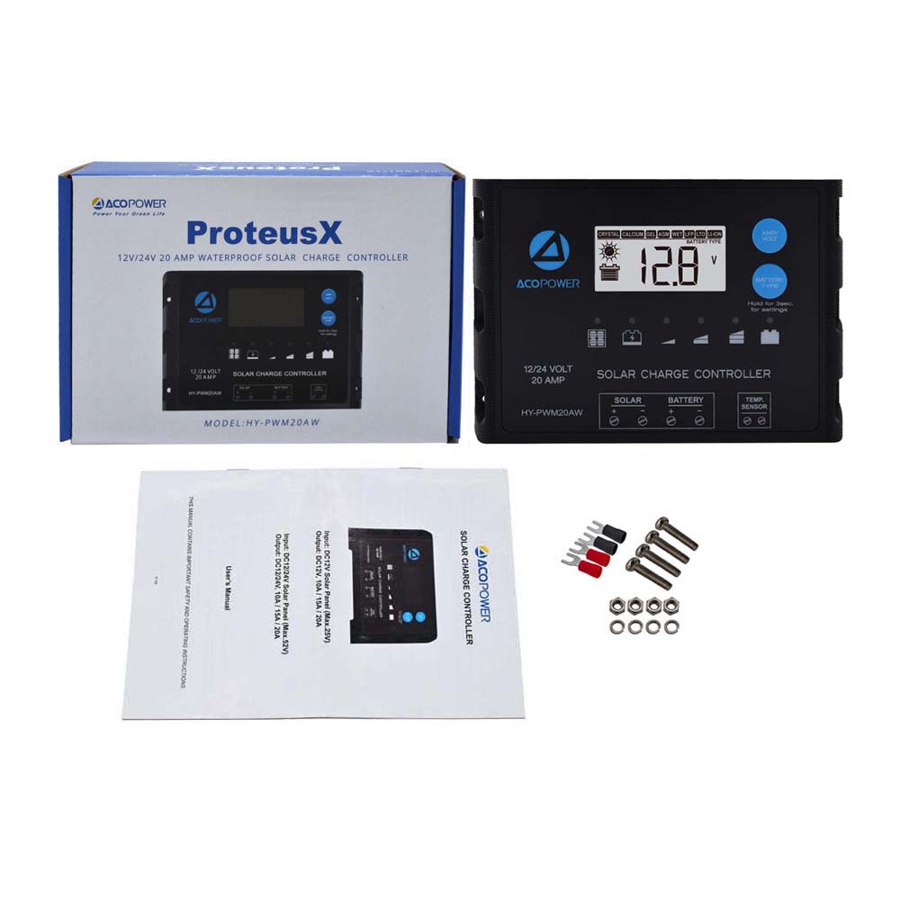 ACOPOWER 20A ProteusX Waterproof PWM Solar Charge Controller Compatible With 8 Battery Types-6