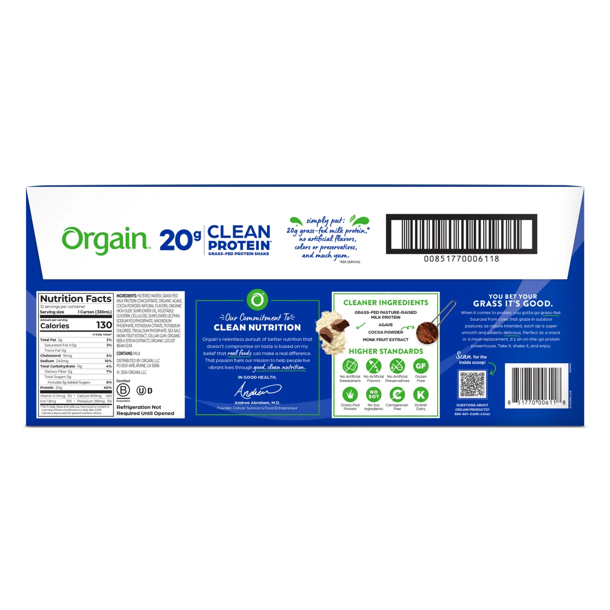 Orgain 20g Clean Protein Shake Creamy Chocolate Fudge ( 12 X 11 OZ )