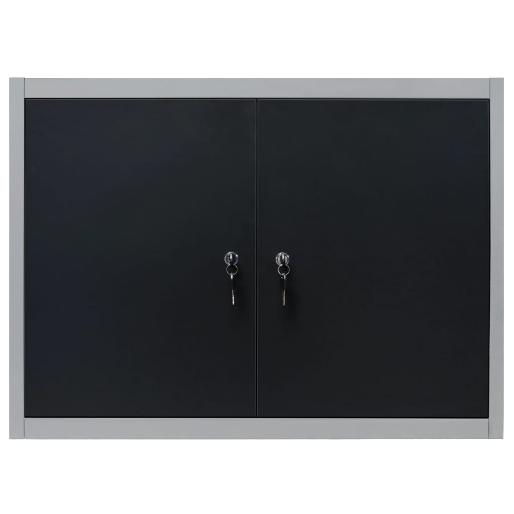 vidaXL Wall Mounted Tool Cabinet Industrial Style Metal Gray and Black/Black-3