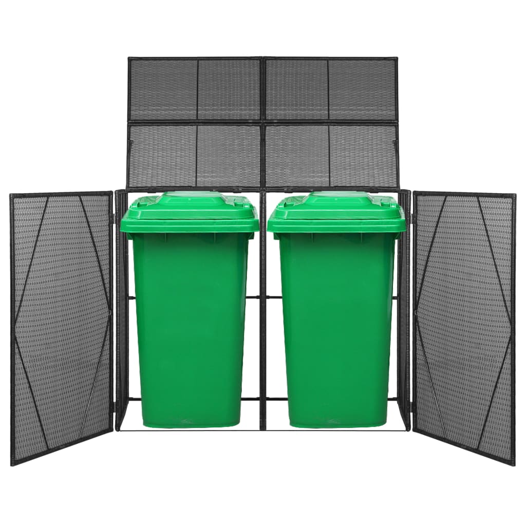 vidaXL Garbage Can Storage Trash Can Enclosure Wheelie Bin Shed Poly Rattan-50
