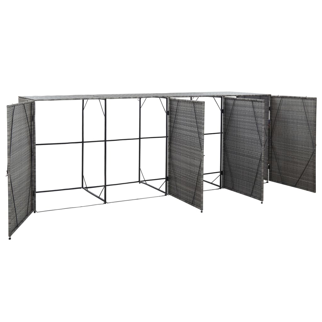 vidaXL Garbage Can Storage Trash Can Enclosure Wheelie Bin Shed Poly Rattan-44
