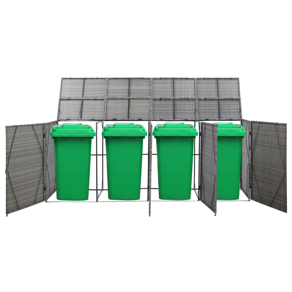 vidaXL Garbage Can Storage Trash Can Enclosure Wheelie Bin Shed Poly Rattan-0