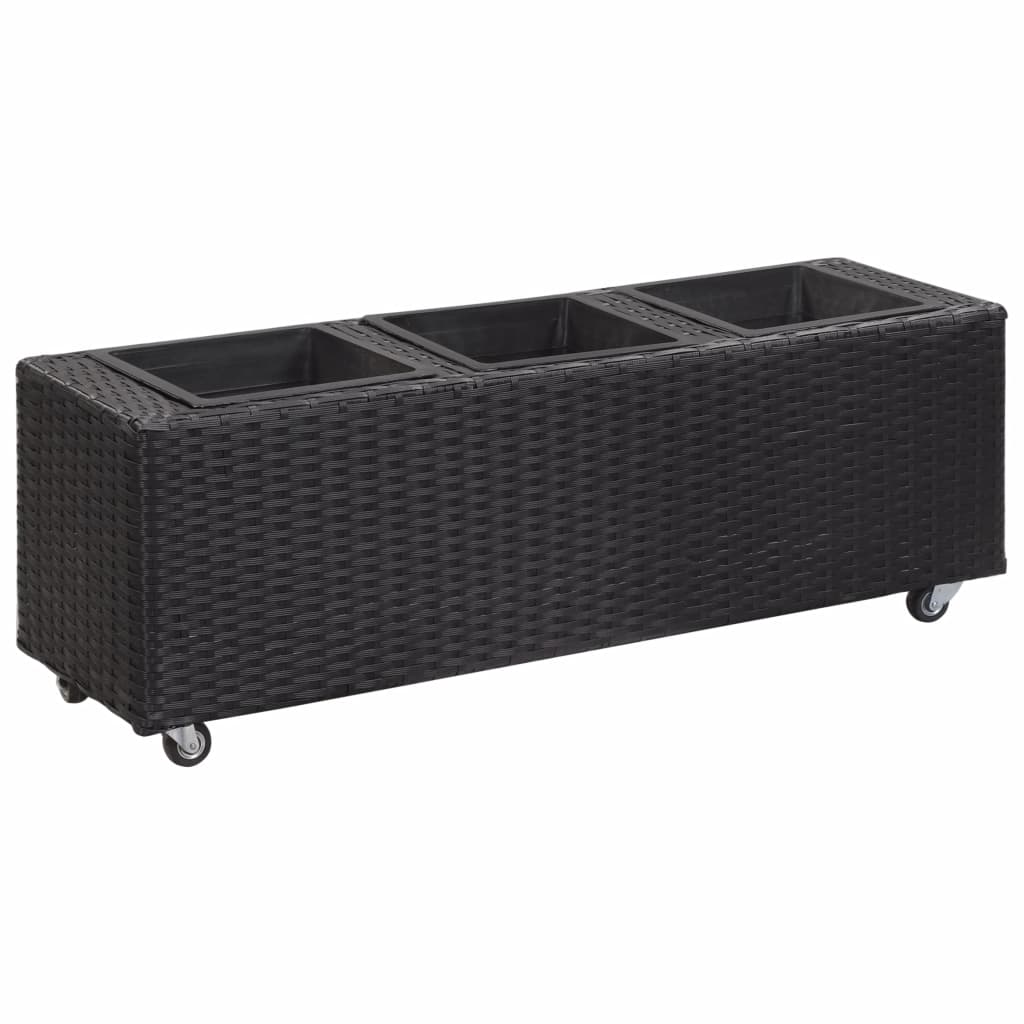 vidaXL Planter with Wheels Flower Box with Removable Inner Pots Poly Rattan-1