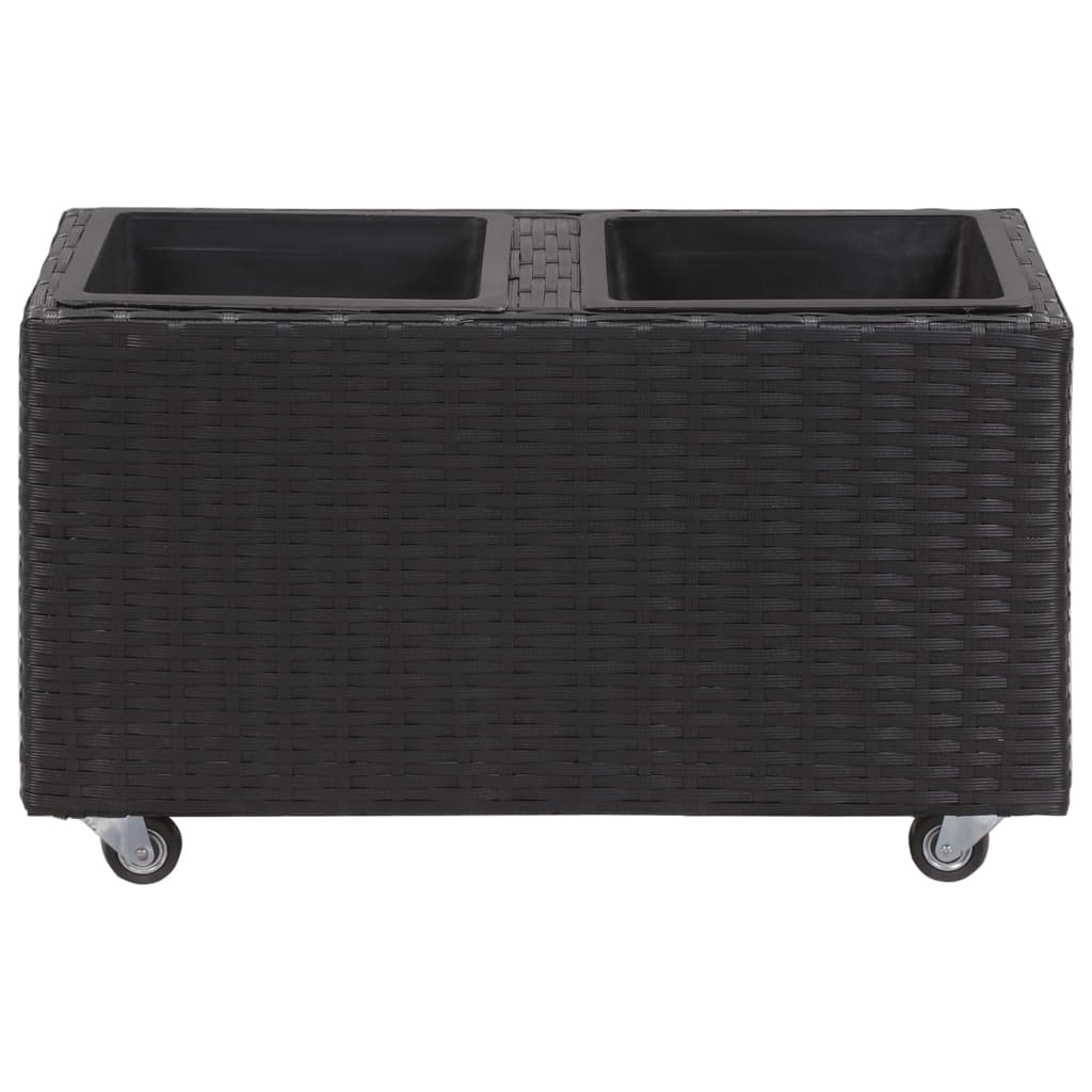 vidaXL Planter with Wheels Flower Box with Removable Inner Pots Poly Rattan-6