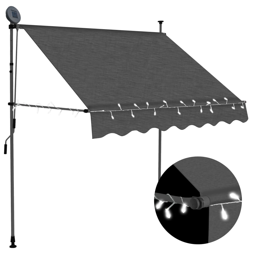 vidaXL Manual Retractable Awning with LED Awning Multi Sizes Anthracite/Cream-0