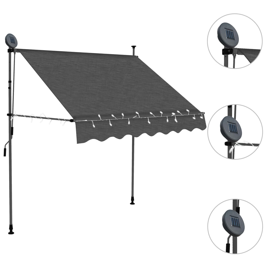 vidaXL Manual Retractable Awning with LED Awning Multi Sizes Anthracite/Cream-2