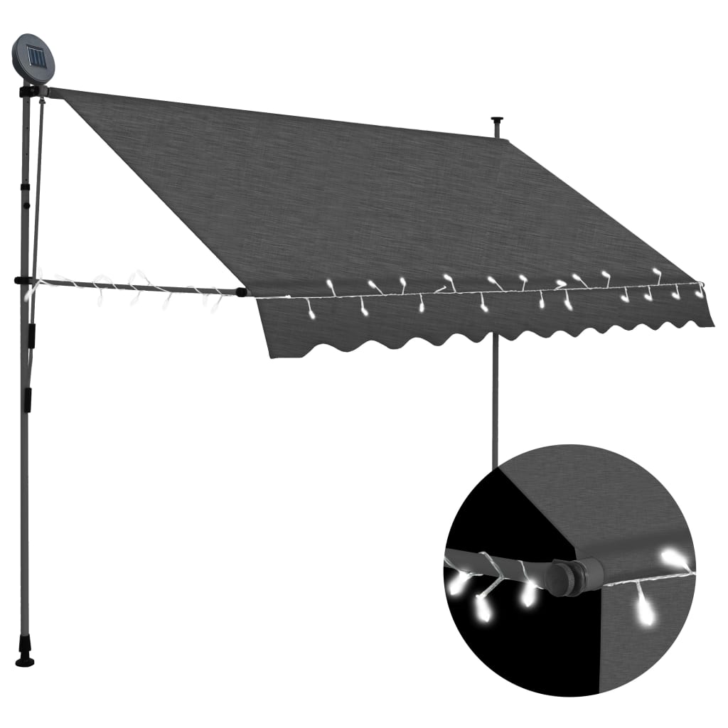 vidaXL Manual Retractable Awning with LED Awning Multi Sizes Anthracite/Cream-3