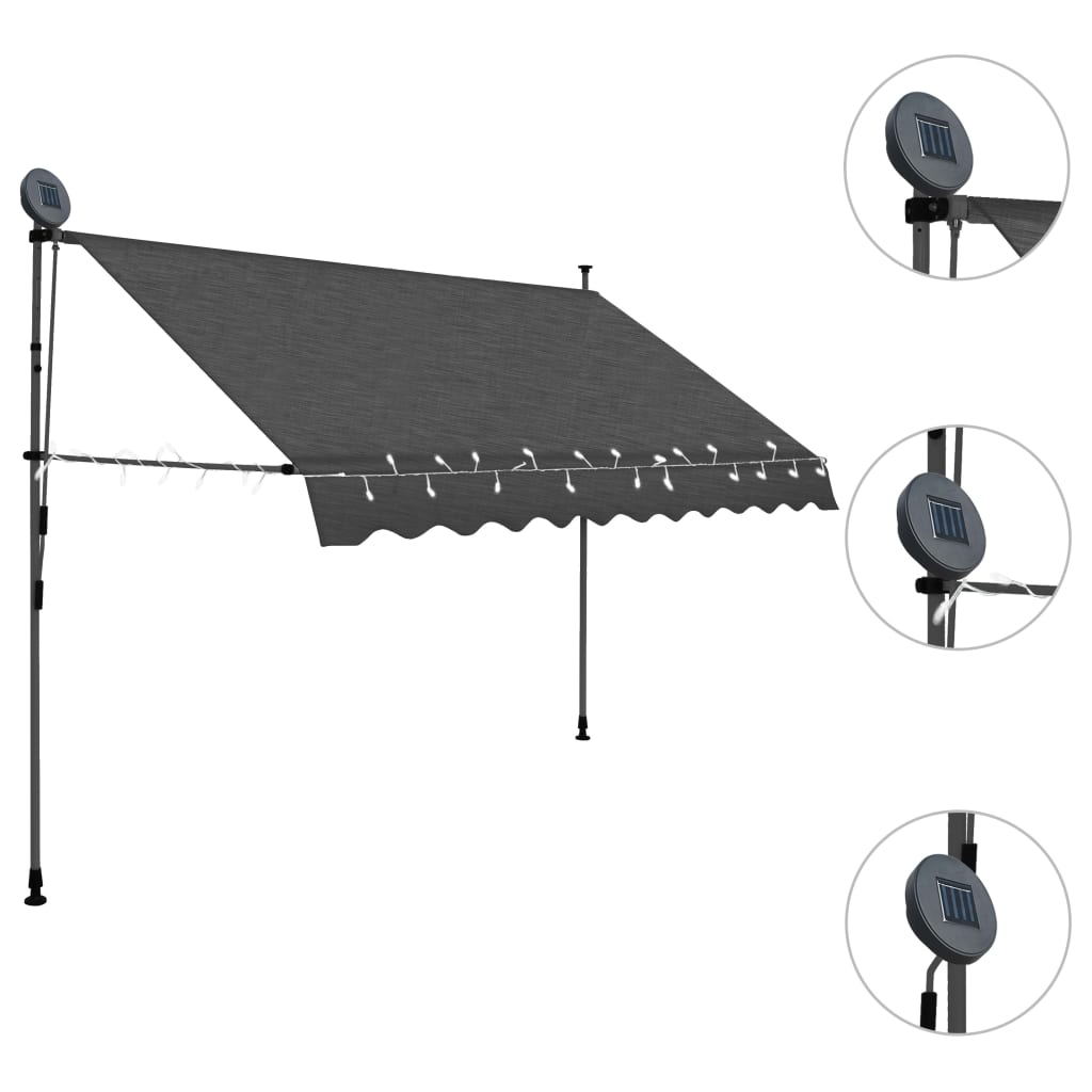 vidaXL Manual Retractable Awning with LED Awning Multi Sizes Anthracite/Cream-5