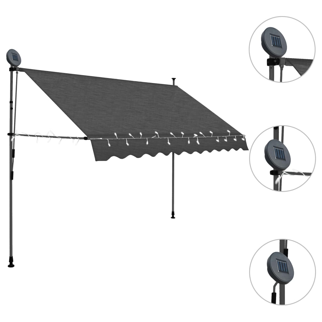 vidaXL Manual Retractable Awning with LED Awning Multi Sizes Anthracite/Cream-8