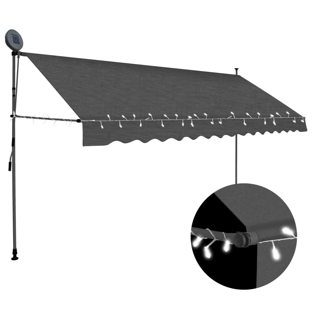 vidaXL Manual Retractable Awning with LED Awning Multi Sizes Anthracite/Cream-9