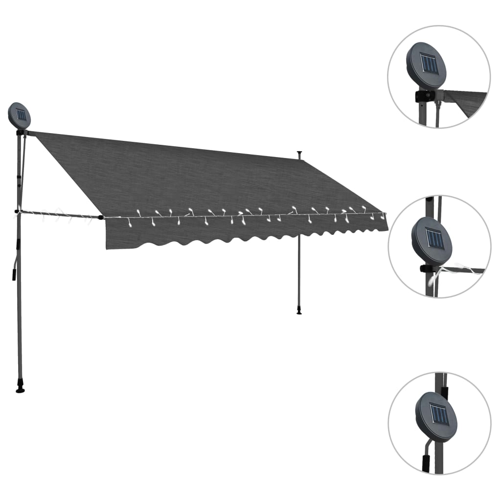 vidaXL Manual Retractable Awning with LED Awning Multi Sizes Anthracite/Cream-11