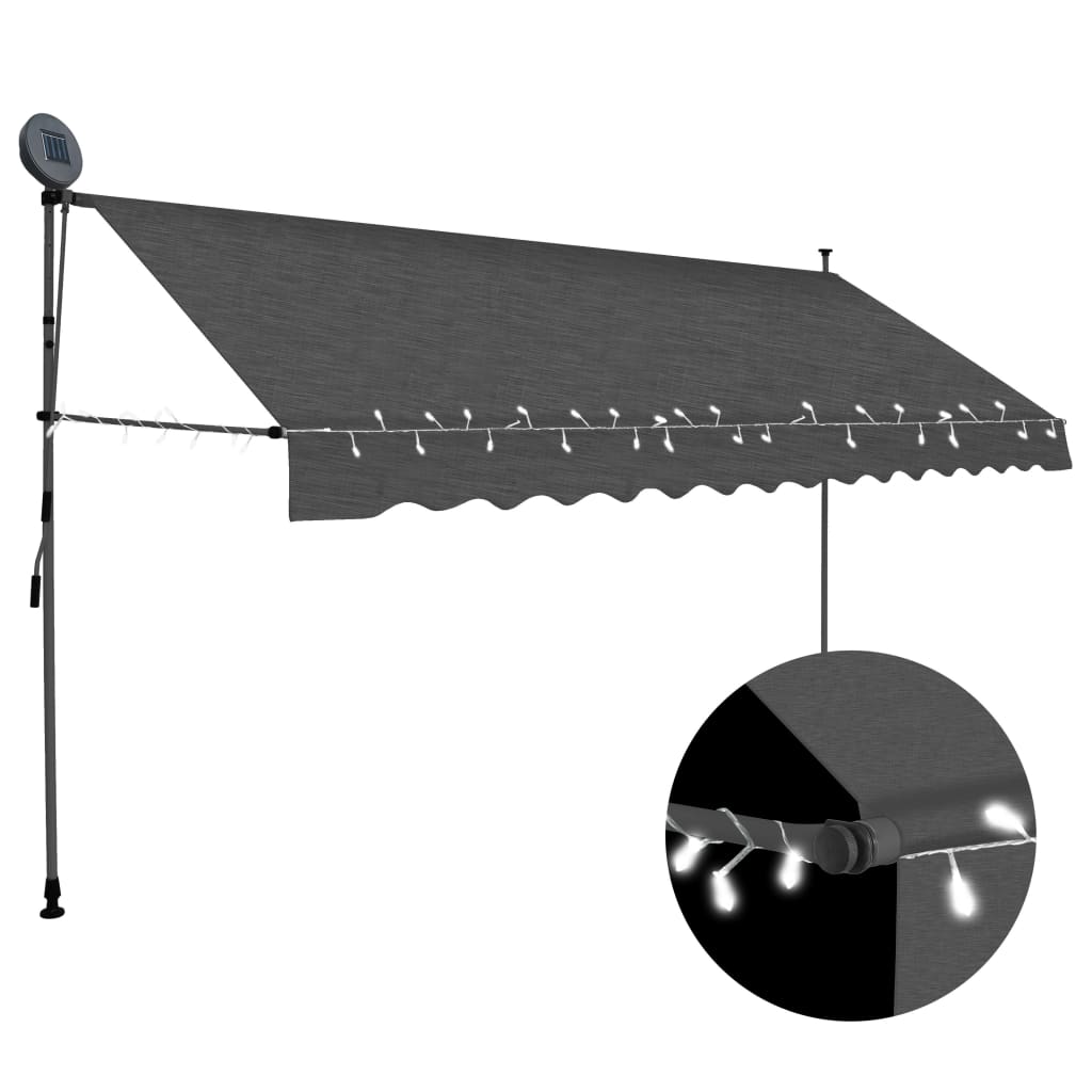 vidaXL Manual Retractable Awning with LED Awning Multi Sizes Anthracite/Cream-12