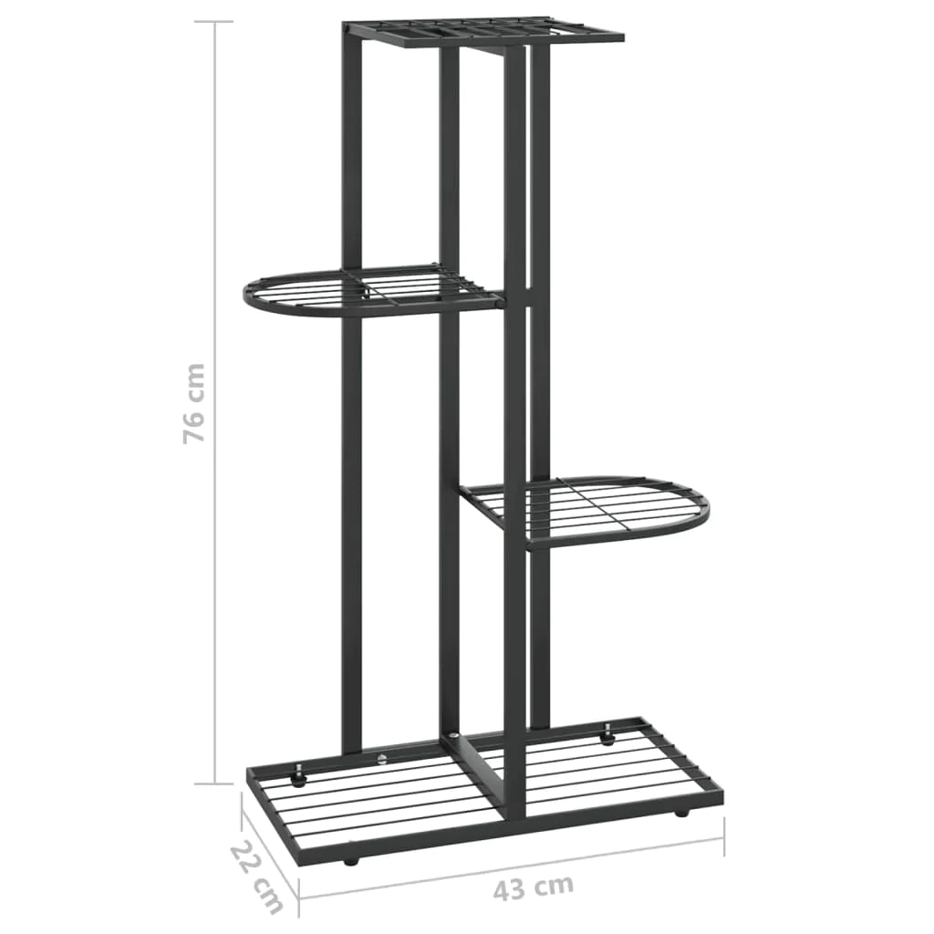 vidaXL 4-Floor Flower Stand Metal Display Shelf Rack Black/White 29.9"/38.6"-11