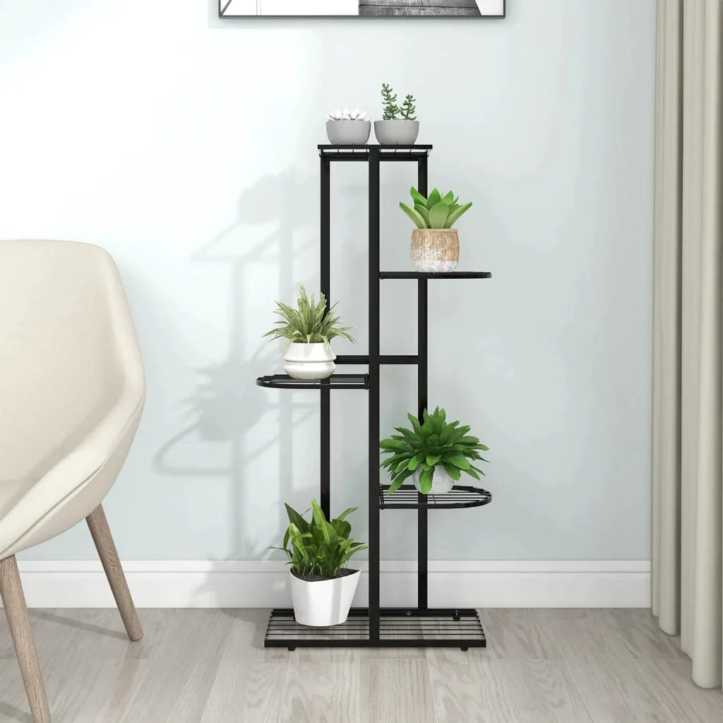 vidaXL 4-Floor Flower Stand Metal Display Shelf Rack Black/White 29.9"/38.6"-2