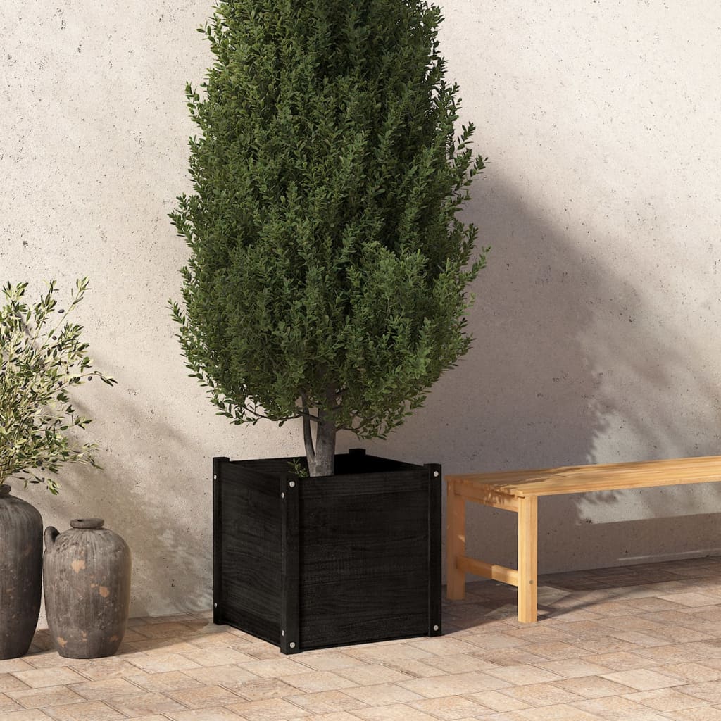 vidaXL Garden Planter Black 19.7"x19.7"x19.7" Solid Wood Pine-12