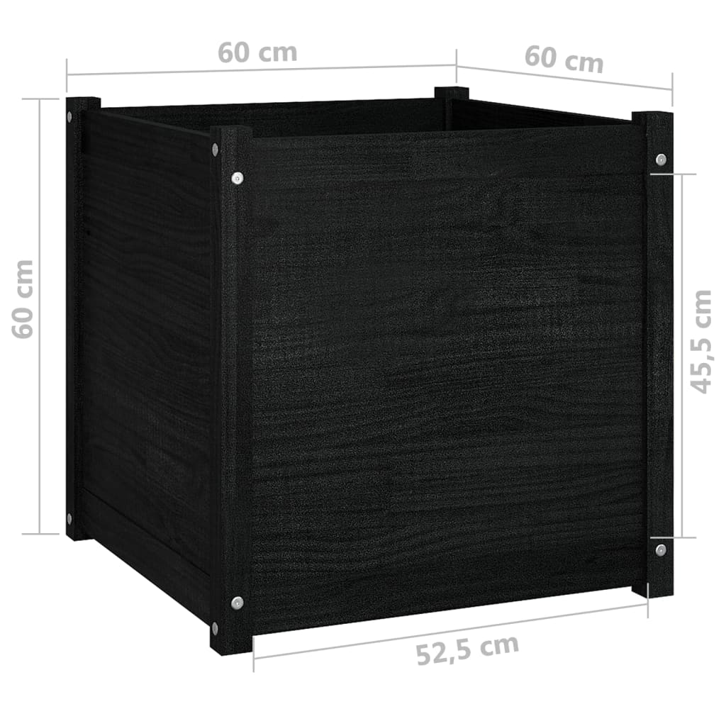 vidaXL Garden Planters 2 pcs Black 23.6"x23.6"x23.6" Solid Wood Pine-29