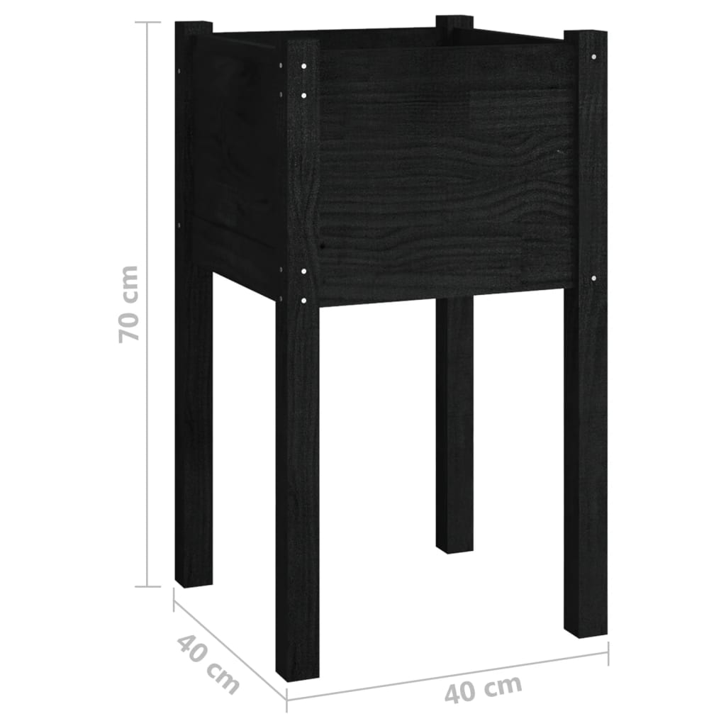 vidaXL Garden Planters 2 pcs Black 15.7"x15.7"x27.6" Solid Wood Pine-41