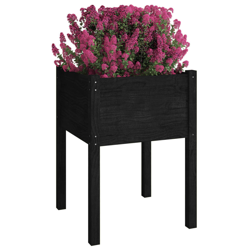 vidaXL Garden Planter Black 19.7"x19.7"x27.6" Solid Wood Pine-0