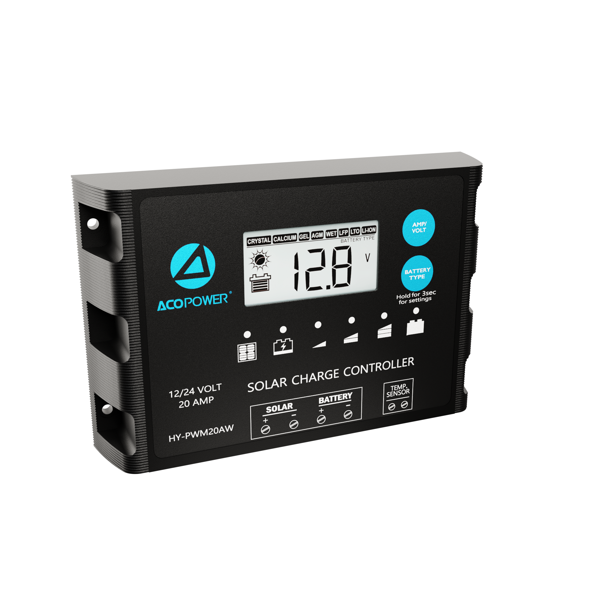 ACOPOWER 20A ProteusX Waterproof PWM Solar Charge Controller Compatible With 8 Battery Types-20