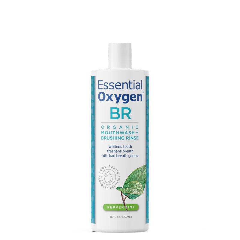 Essential Oxygen BR Organic Mouthwash + Brushing Rinse Peppermint 16 OZ