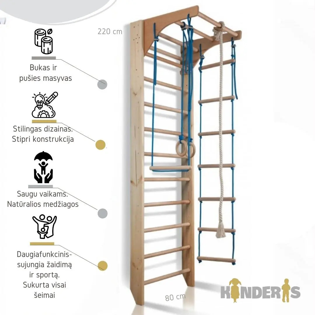 Gymnastics wall with adjustable crossbar - "KOMBI 220x80 cm"-1