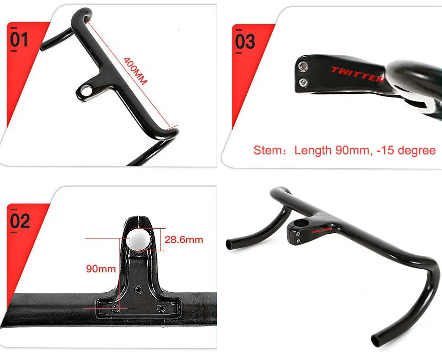 TW Integrated molding carbon Handlebar & Stem for Road Bike-3