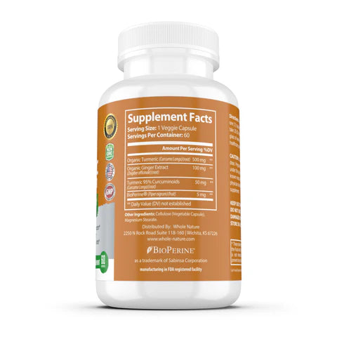 Whole Nature Tumeric Curcumin, Giner and Black Pepper