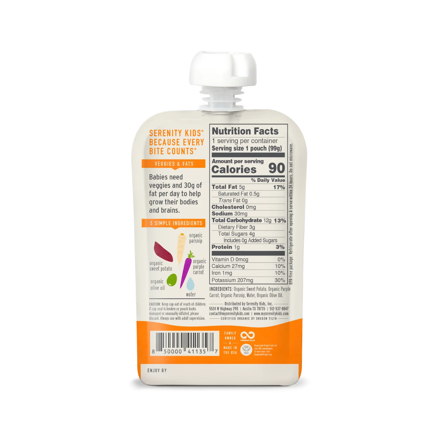 Serenity Kids Organic Sweet Potato Baby Food Pouch with Parsnip