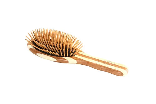 Bass Green Brush 15 | Small Oval Hairbrush with Bamboo Pins + Bamboo Handle