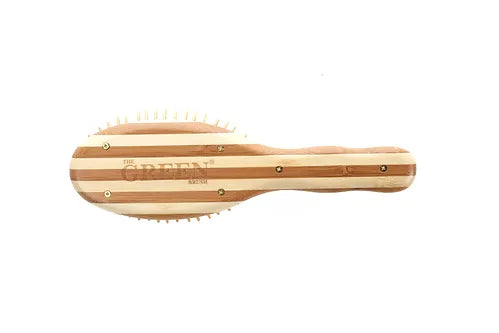 Bass Green Brush 15 | Small Oval Hairbrush with Bamboo Pins + Bamboo Handle