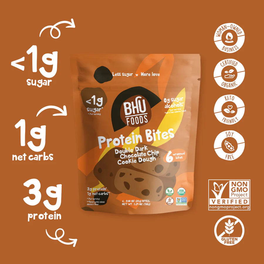 BHU Foods Double Dark Chocolate Cookie Dough Protien Bites ( 6 X 5.29 OZ )
