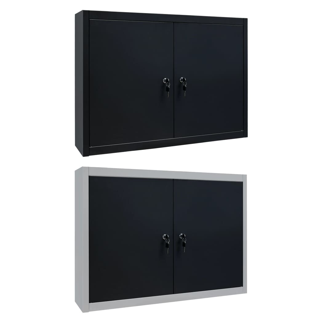 vidaXL Wall Mounted Tool Cabinet Industrial Style Metal Gray and Black/Black-1