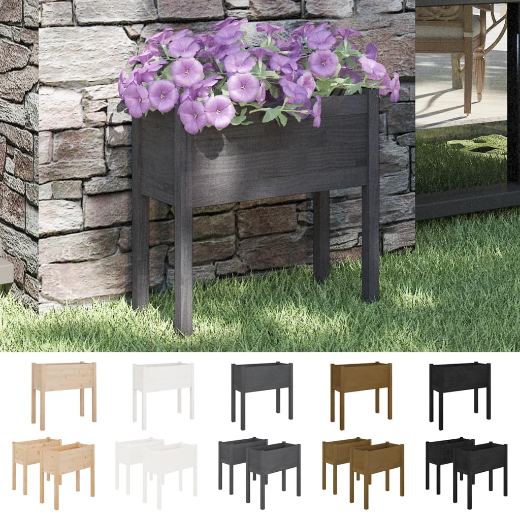 vidaXL Garden Planter Black 27.6"x12.2"x27.6" Solid Wood Pine-64