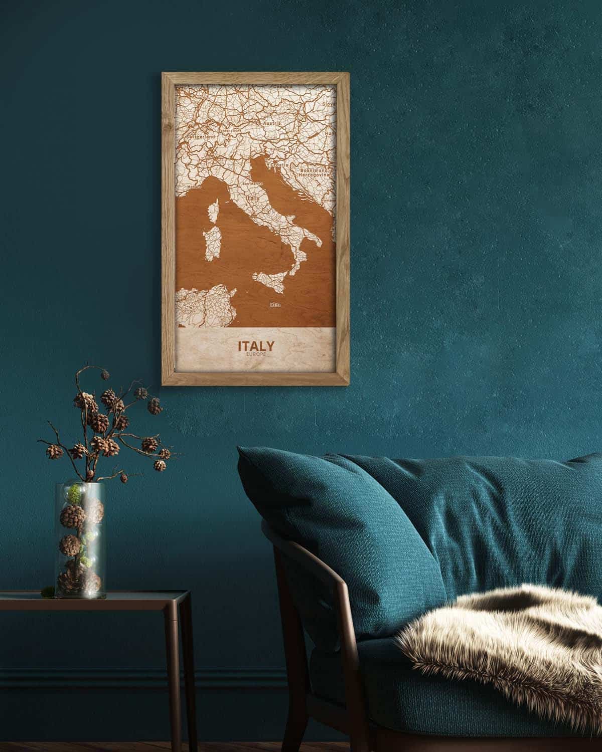 Wooden Map of Italy, Country Map in oak frame-4