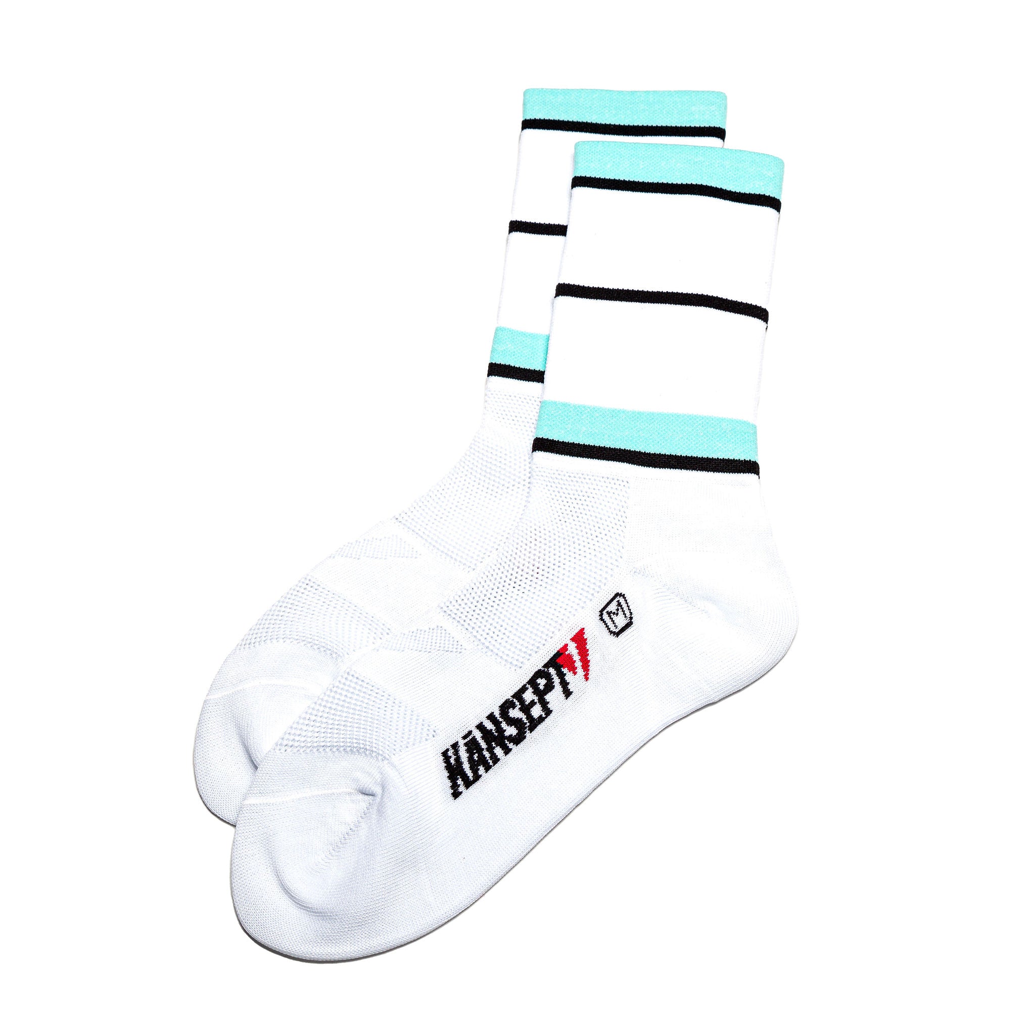 NOW ON SALE!!!  ProSpec Rouleur Sock | Squadra Stripes | White/Celeste Green/Obsidian Black-0