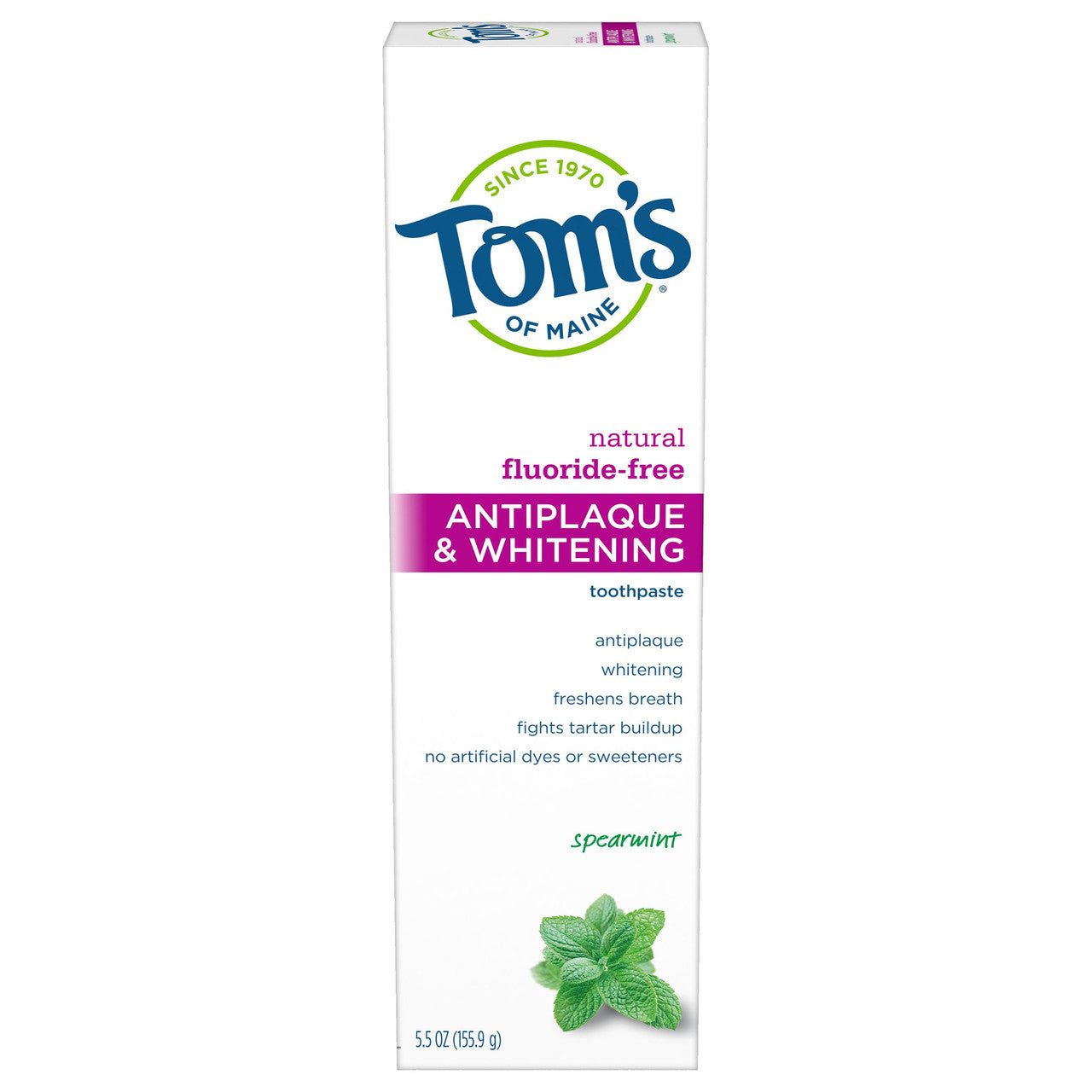 Tom's Of Maine Tartar Control+Whitening Spearmint Fluoride Free Toothpaste (6x5.5 Oz)-0
