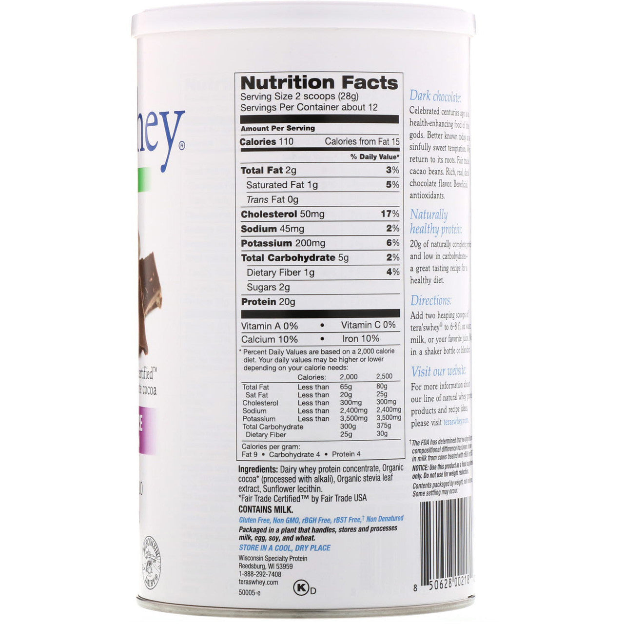 Tera's Whey rBGH Free Whey Protein Dark Chocolate Cocoa (1x12 OZ)-1