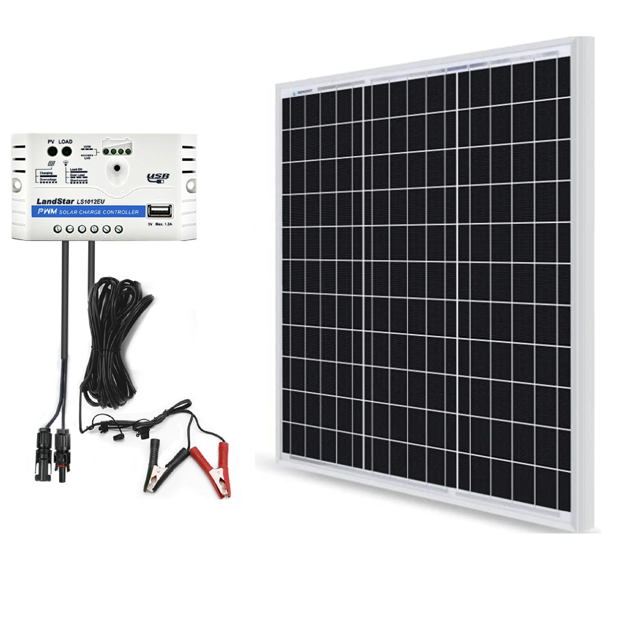 ACOPOWER 50W 12V Solar Charger Kit, 10A Charge Controller with Alligator Clips-0