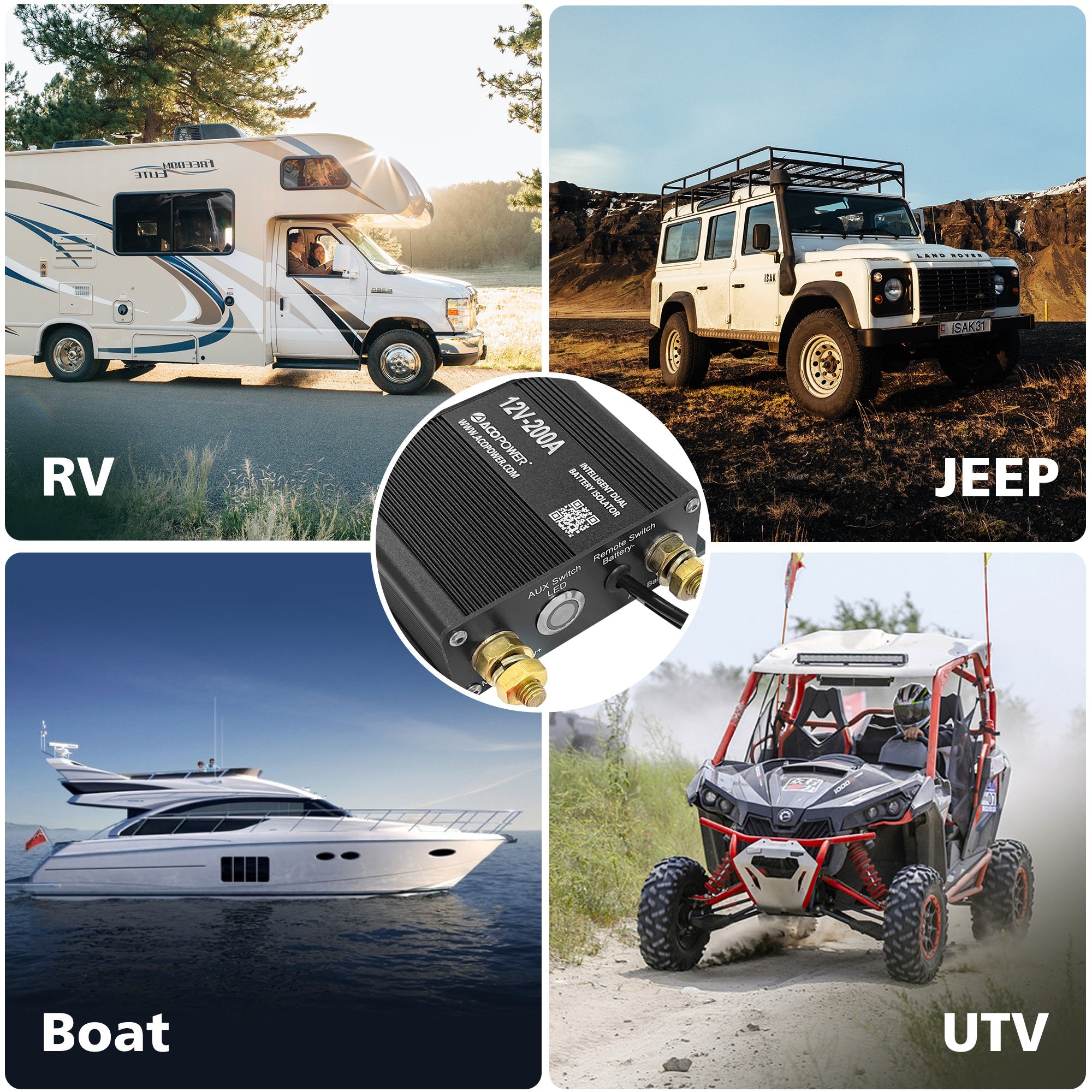 ACOPOWER Dual Battery Isolator Kit, 12V 200 Amp Voltage Sensitive Complete VSR Double Battery Smart Automatic Charger Fit SUV Marine Car UTV ATV RV Boat Camper Truck-4